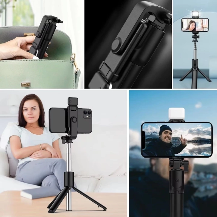 BFS  Kendiliğinden LED Işıklı Kumandalı Uzayabilen Selfie Çubuğu,Masa Üstü Tripod