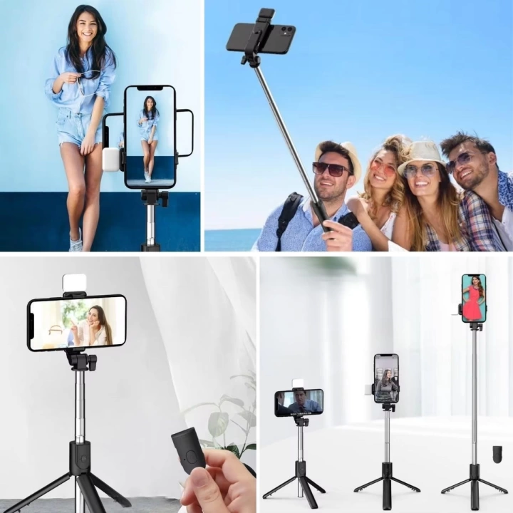 BFS  Kendiliğinden LED Işıklı Kumandalı Uzayabilen Selfie Çubuğu,Masa Üstü Tripod