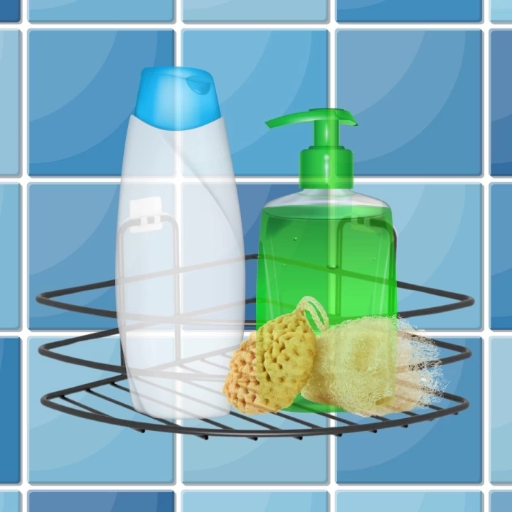 BFS  Kendiliğinden Yapışkanlı Montaj Gerektirmeyen Tek Katlı Banyo Askı Köşe Şampuanlık Siyah
