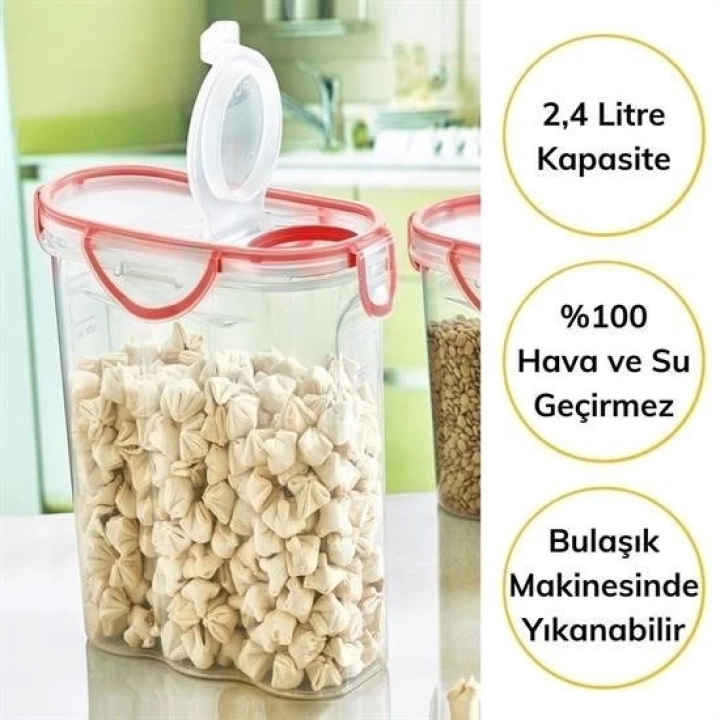 BFS  Kilitli Kapaklı Contalı Hava,Su Sıvı Geçirmez 2,4 Litre Erzak Saklama Kabı-SA590