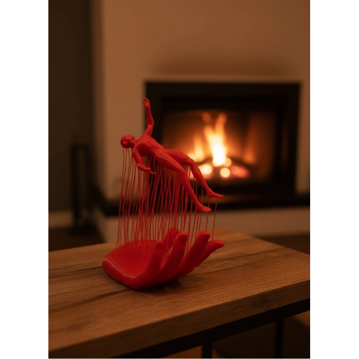 BFS Kırmızı El ve İnsan Figürü Dekoratif Biblo Salon Ofis Raf ve Konsol Üstü İçin 12x18 cm