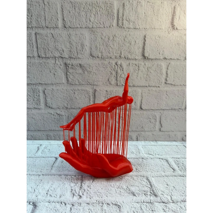 BFS Kırmızı El ve İnsan Figürü Dekoratif Biblo Salon Ofis Raf ve Konsol Üstü İçin 12x18 cm