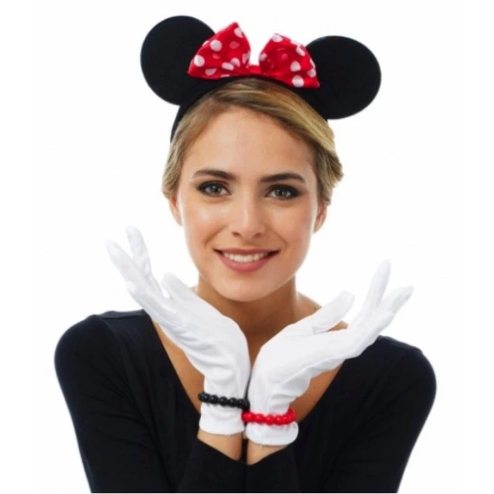 BFS   Kırmızı Fiyonklu Minnie Mouse Tacı ve Beyaz Eldiven Seti