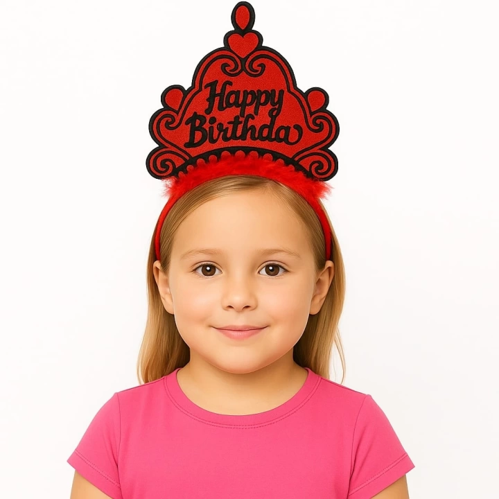 BFS  Kırmızı Happy Birthday Prenses Tacı – Doğum Günü Taç Aksesuarı