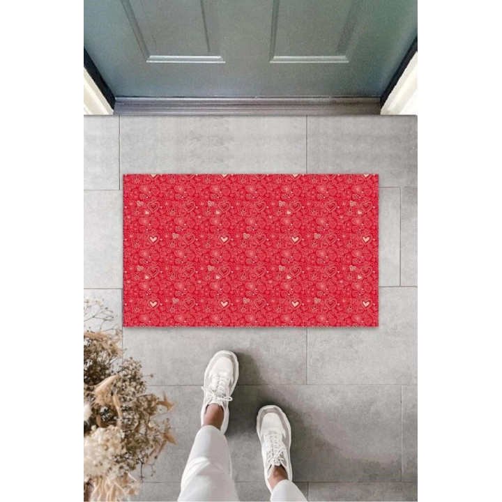 BFS Kırmızı Kapı Önü Paspası Çoklu Kalpler Desen  K-3220