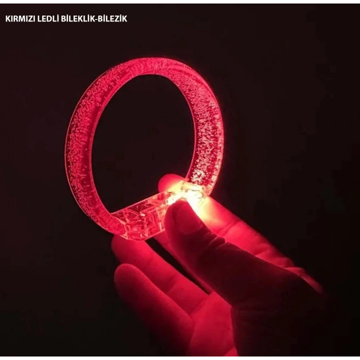 BFS Kırmızı Led Işıklı Baskı Yapılabilen Pilli Bileklik Bilezik 1,5 Cm Genişlik