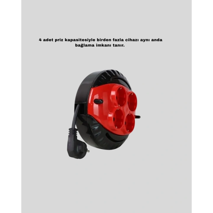 BFS Kırmızı Renk 3 Metre 4’lü Kablolu Priz Makarası
