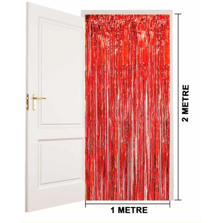 BFS     Kırmızı Renk Ekstra Metalize Parlak Saçaklı Arka Fon Perde İthal A Kalite 1x2 Metre