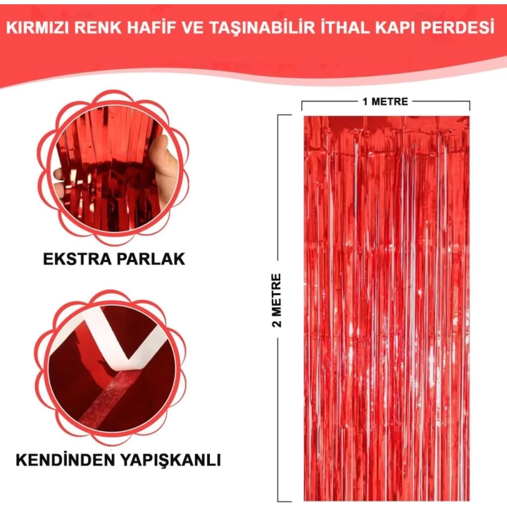 BFS     Kırmızı Renk Ekstra Metalize Parlak Saçaklı Arka Fon Perde İthal A Kalite 1x2 Metre