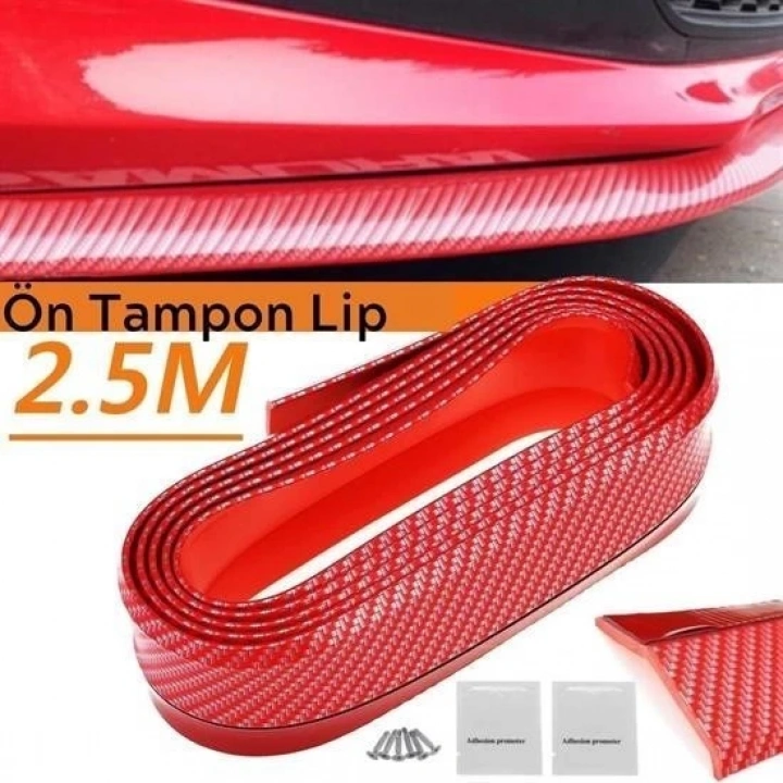 BFS  Kırmızı Renkli 2,5 Metre Araba Oto Ön Tampon Koruyucu Kauçuk Pratik Tampon Şerit Bant Döşeme
