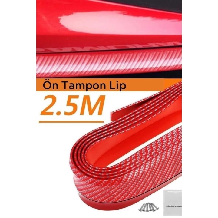 BFS  Kırmızı Renkli 2,5 Metre Araba Oto Ön Tampon Koruyucu Kauçuk Pratik Tampon Şerit Bant Döşeme