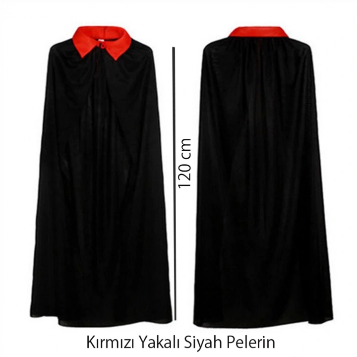 BFS Kırmızı Yakalı Siyah Dracula Pelerin 120 Cm
