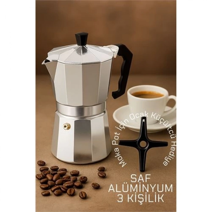 BFS  Klasik Italyan Moka Pot - 6061 Saf Alüminyum  Profesyonel Moka Pot - 3 kişilik