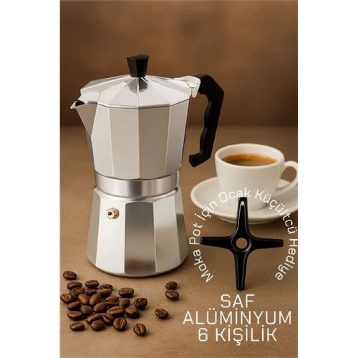 BFS  Klasik Italyan Moka Pot - 6061 Saf Alüminyum  Profesyonel Moka Pot - 6 kişilik