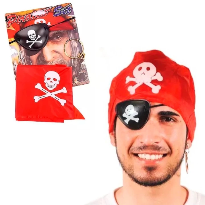 BFS     Korsan Bandana Korsan Göz Maskesi ve Korsan Küpesi 3 lü Kostüm Seti