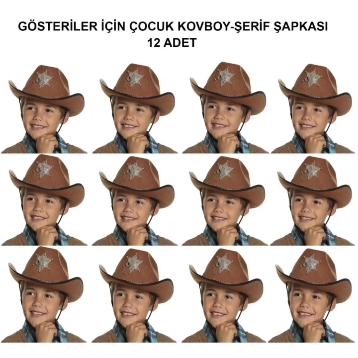BFS   Kovboy Şerif Şapkası Kahve 12 Adet - Kostüm, Parti ve Gösteri Şapkası