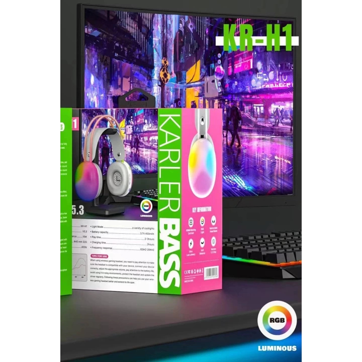BFS KRH1 RGB Kafaüstü Kablosuz Kulaklık - Siyah