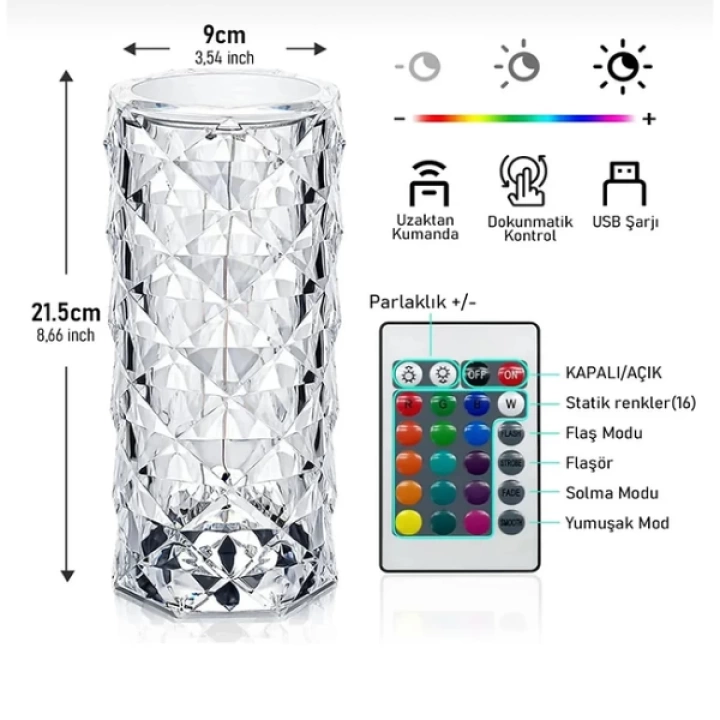 BFS Kristal LED Kumandalı Ve Dokunmatik Masa Lambası