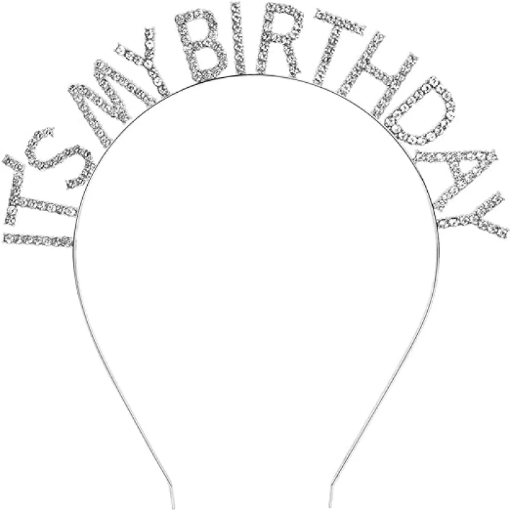 BFS    Kristal Taşlı Gümüş Renk İt&amp;#39;s My Birthday Yazılı Doğum Günü Parti Tacı 14x16 cm