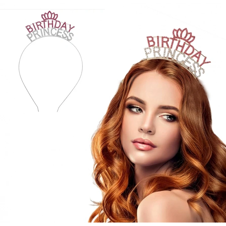 BFS   Kristal Taşlı Pembe Birthday Princess Yazılı Parti Tacı 19x11 cm