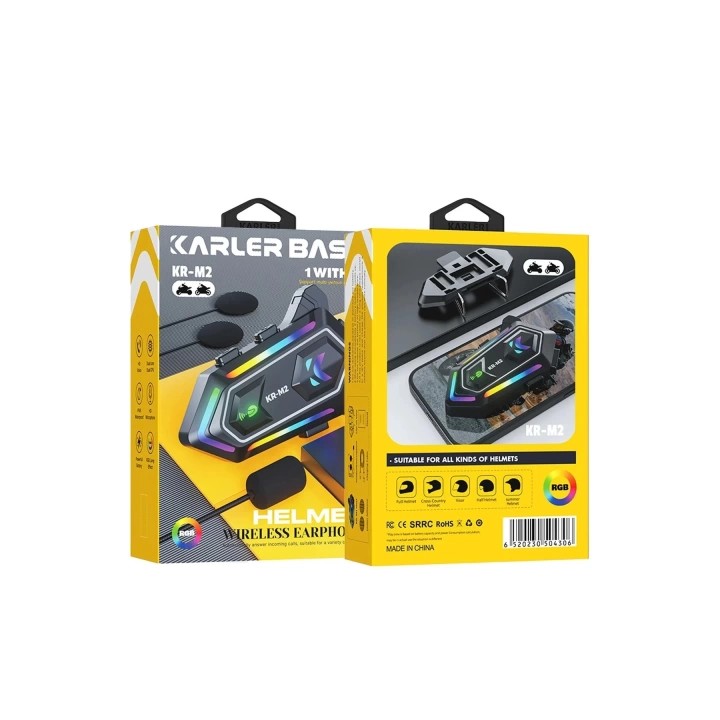 BFS KRM2 RGB Motosiklet Sürücüleri İçin IPX6 Su Geçirmez Özellikli Kablosuz Bluetooth Kulaklık - Siyah