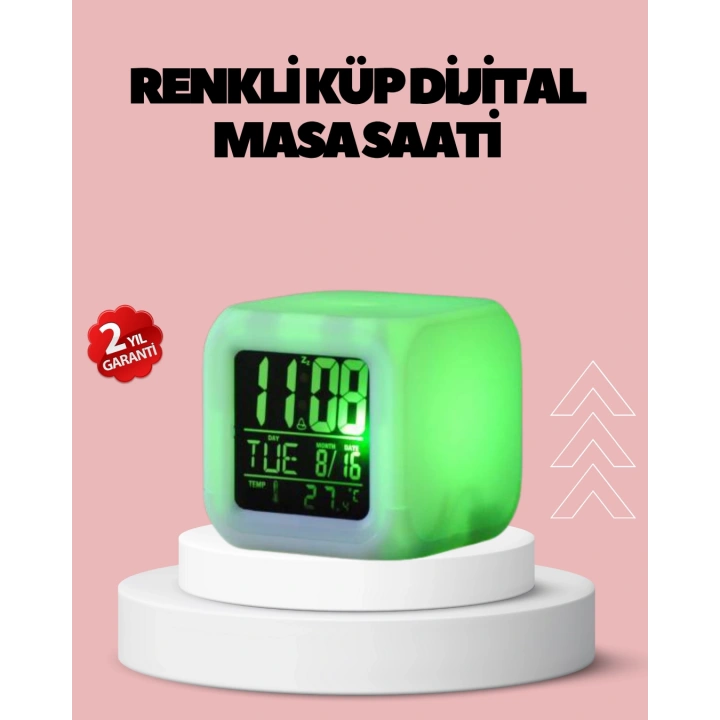 BFS Kronometre ve Takvim Destekli Renk Değiştiren LED Dijital Küp Saat