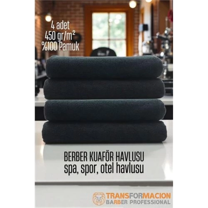 BFS  Kuaför Berber Havlusu 4 ADET Pamuk Berber Havlusu 50x90 Siyah