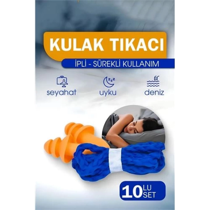 BFS  Kulak Tıkacı - İpli Silikon Kulak Tıkacı Seyahat Deniz Uyku Kulak Tıkacı 10 LU SET