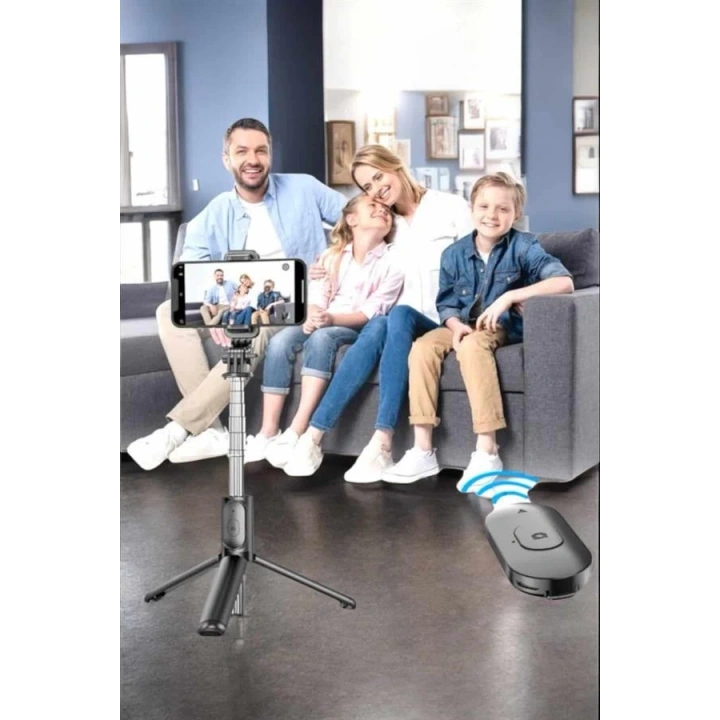 BFS Kumandalı Tripod Telefon Tutucu Selfie Çubuğu 360 Derece Dönebilen