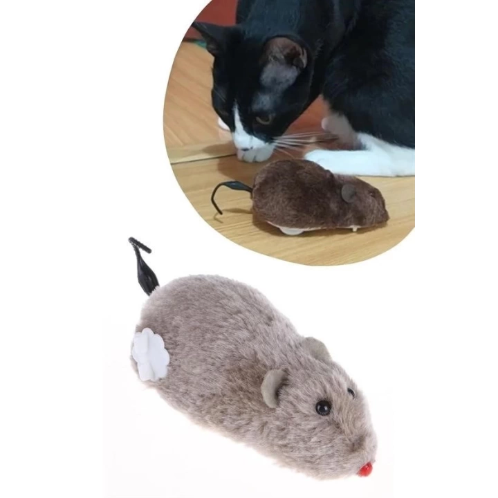 BFS  Kurmalı Kedi Eğitim Oyuncağı Tüylü Peluş Fare Yakalama İnteraktif Sevimli Eğlenceli Oyuncak