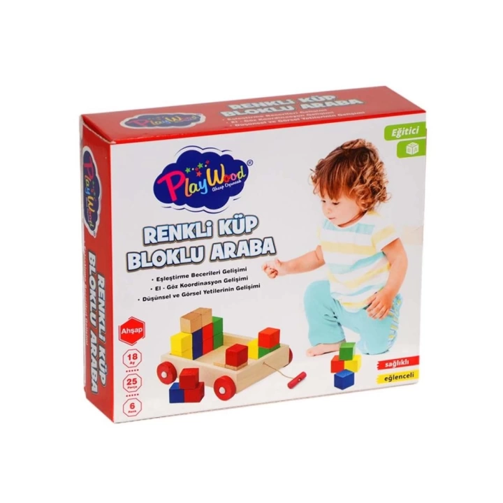BFS   Kutulu Ahşap Renkli Küp Bloklu Araba