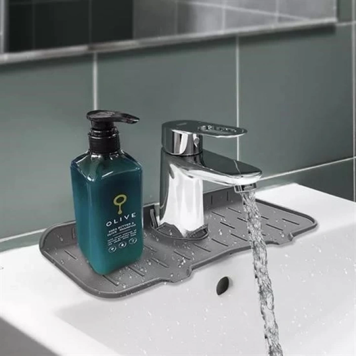 BFS  Lavabo İçin Silikon Esnek Mat Musluk Sapı Damlama Tutucu Raf Mutfak Tezgahı Sıçrama Koruma