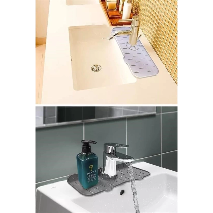 BFS  Lavabo İçin Silikon Esnek Mat Musluk Sapı Damlama Tutucu Raf Mutfak Tezgahı Sıçrama Koruma