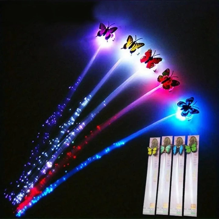 BFS   Led Fiber Optik Işıklı Kelebek Saç Klipsi 1 Adet