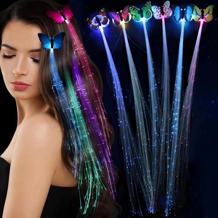 BFS   Led Fiber Optik Işıklı Kelebek Saç Klipsi 1 Adet