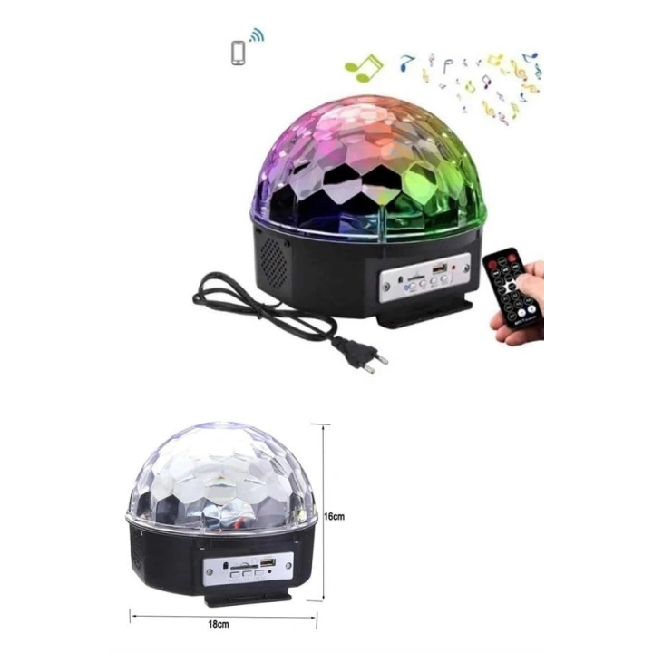 BFS Led Işık Disko Topu Bluetooth Hoparlörlü USB Müzik Çalar Kumandalı