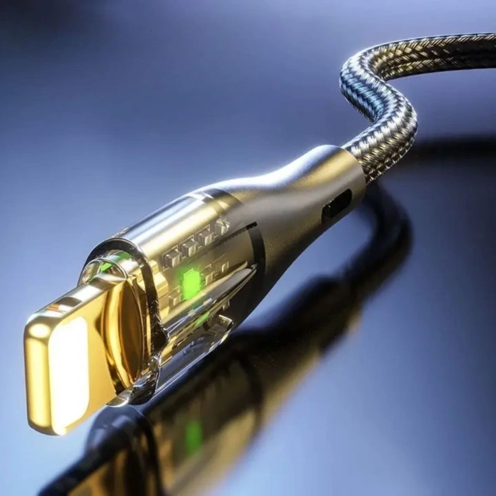 BFS  Led Işık Uçlu Sağlam İp Kablolu USB to Lightning Hızlı Şarj Kablosu