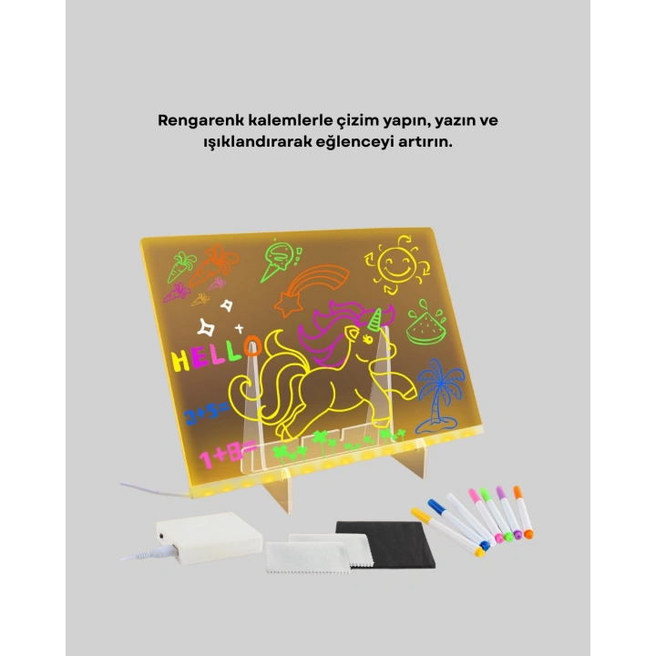 BFS LED Işıklı Akrilik Yazı Tahtası Renkli Kalem Setiyle