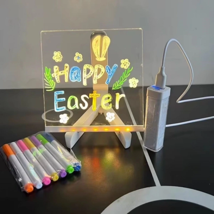 BFS  LED Işıklı Kendiliğinden Renkli Fosforlu Kalemli Kare Yazı Panosu 20x20 cm