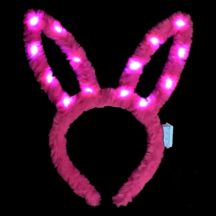 BFS   Led Işıklı Peluş Pofuduk Tavşan Kulak Tavşan Taç Şeker Pembesi 17X23 cm