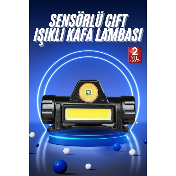 BFS Ledli Şarjlı Kafa Lambası LED Şarjlı Su Geçirmez Kafa Feneri