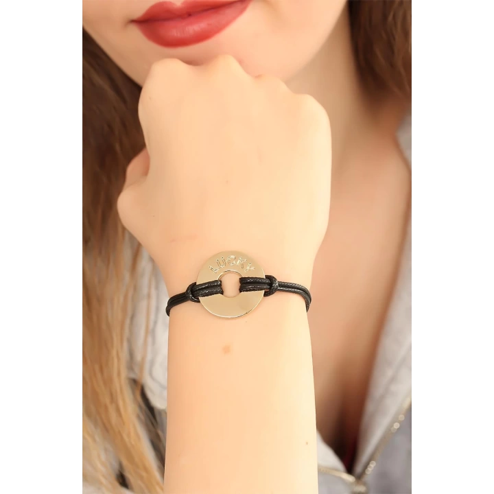 BFS LUCKY (Şanslı) Siyah Deri İpli Unisex Mood Bileklik