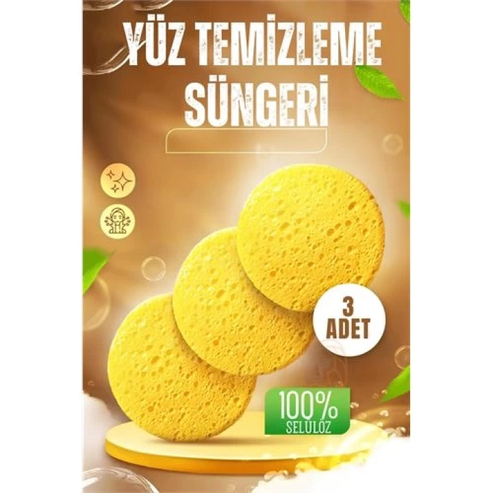 BFS   Makyaj Temizlik Pedi Cilt Temizlik Süngeri Doğal Selülöz 3 ADET