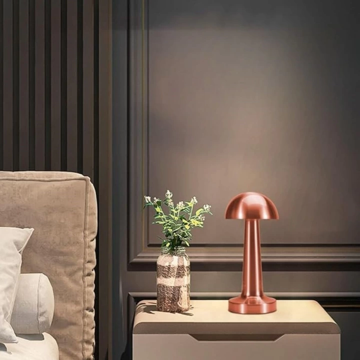 BFS  Mantar Model Bronz Renk Şarjlı Dokunmatik 3 Renkli LED Masa ası