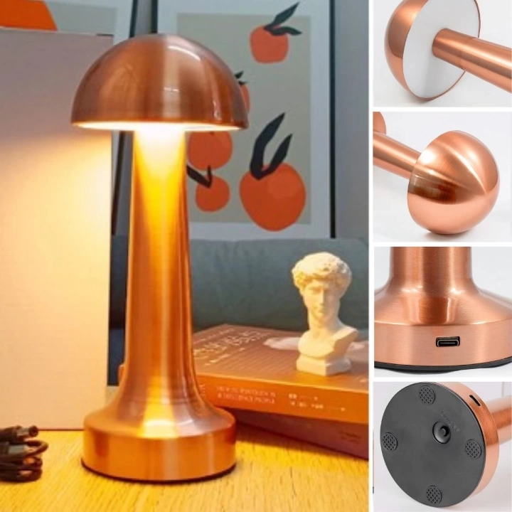 BFS  Mantar Model Bronz Renk Şarjlı Dokunmatik 3 Renkli LED Masa ası
