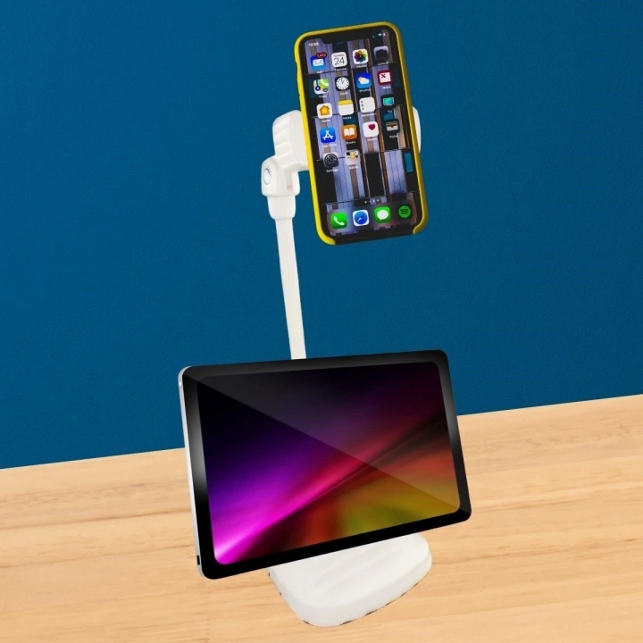 BFS   Masa Üstü Tablet ve Telefon Tutucu Plastik Aparat Beyaz Telefon Standı