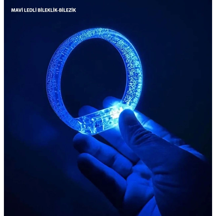 BFS Mavi Led Işıklı Baskı Yapılabilen Pilli Bileklik Bilezik 1,5 Cm Genişlik