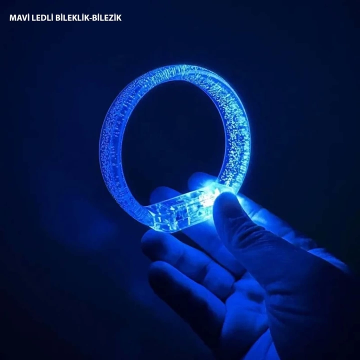 BFS  Mavi Led Işıklı Baskı Yapılabilen Pilli Bileklik Bilezik 1,5 cm Genişlik