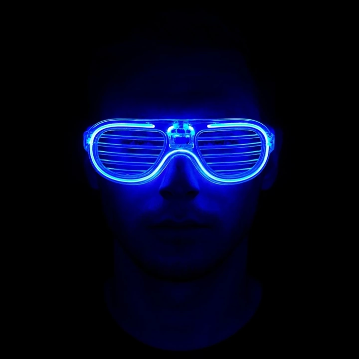 BFS  Mavi Led Işıklı Parti Gözlüğü - Neon Glow Şerit Gözlük 3 Modlu
