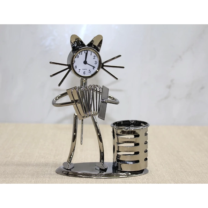 BFS Metal Akordiyon Çalan Müzisyen Kedi Müzisyen Saat Ve Kalemlik